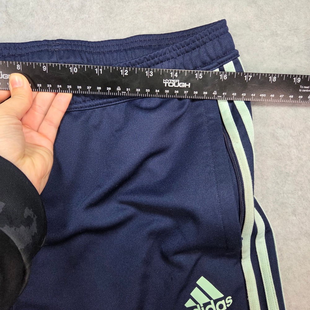 Adidas Track Pants Men Large Navy Blue Light Green Three Stripe Athletic Tapered - Picture 9 of 9